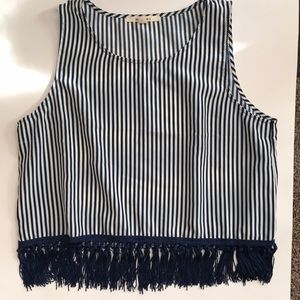 Blue and white striped tassel tank